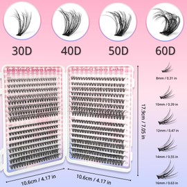 LUFFLOK 640pcs Fluffy Individual Eyelashes Kit, 30D+40D+50D+60D Cluster Lashes, DIY Lash Extension kit 8-16mm Russian D Curl Mixed Trays, Natural Lash Clusters Lashes Individual for Beginners