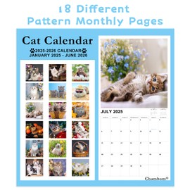 Calendar 2025 Wall Calendar 2025-2026 from Jan. 2025 - Jun. 2026, 18 Monthly Calendar 2025-2026 with Unruled Blocks, 12" x 24"(Open), 2025-2026 Cat Calendar for Office School Home Planning