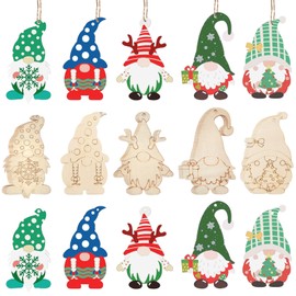 VARACL 25PCS Wooden Gnome Christmas Tree Hanging Ornaments, Cutouts Unfinished Blank Wood Slices Santa Elf Pendants for Christmas Decorations, DIY Painting Craft for Kids Adults Xmas Party Home Decor