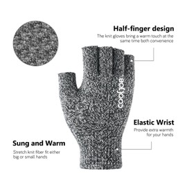 COOLJOB Warm Knit Half Finger Winter Gloves for Men Women, Fingerless Stretchy Mittens Non-slip Silicone Grip and Elastic Cuff (2 Pair L/XL, Heather Gray)