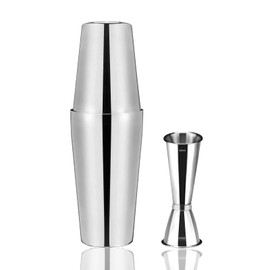 Boston Shaker 750 ml 600 ml, Anfly Cocktail Shaker Jigger with Internal Measuring Lines, Tin on Tin, Stainless Steel Cocktail Set, Cocktail Measuring Cup 60 ml, 30 ml, Cocktail Mixing Set, Cocktail