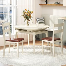 Giantex Wooden Dining Chairs Set of 4, PU Leather Upholstered Kitchen Chair w/Rubber Wood Frame, Padded Seat, Curved Back, Farmhouse Accent Side Chairs for Dining Room Living Room Home