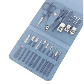 PAWITHUS Manicure Set Professional Nail Clippers Pedicure Kit, 16 pcs SkyBlue Stainless Steel Nail Care Tools Grooming Kit with SkyBlue Leather Case for Thick Nails (SkyBlue)