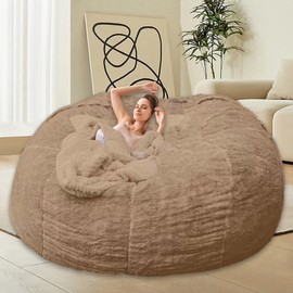 HDMLDP Bean Bag Chair for Adults Kids Without Filling Comfy Oversized Round Lazy Sofa Bean Bag Cover for Stuffed Animal Storage Bedroom Living Room Chairs, 6FT, Khaki