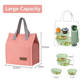 June tech Insulated Lunch Bag Tote Bag for Women Men Kids Adults Thermal Cooler Bag for Work School Picnic Travel (Pink)