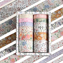 Venlloom 12 Rolls Floral Washi Tape Set - 0.4/0.6/0.8/1.2in Numerous Flowers Design Decorative Tapes for Journaling Scrapbooking Writable Vintage Scrapbook Supplies Letter Gift Craft Tape (Colorful3)