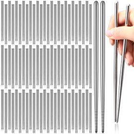 Honeydak 100 Pairs Metal Chopsticks Bulk 8.2 Inch Reusable Stainless Steel Chopsticks Dishwasher Safe Non-slip Lightweight Korean Cutlery Set Individually Wrapped Classic Style for Dinner Restaurant