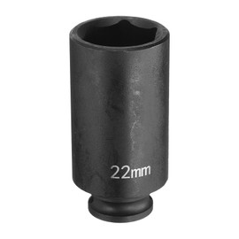 sourcing map Deep Impact Socket 3/8" Square Drive by 22mm Metric 6 Point Socket 65mm (2.56") Long CR-MO Steel Industrial Grade Flip Socket for Home Auto Hex Nuts Bolts Repair, Black
