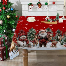 cusugbaso Christmas Tablecloth 60x120 Inches - Santa and Snowman Party Decorations for Home - Xmas Table Cloth for Rectangle Table Holiday Christmas Decor for Kitchen
