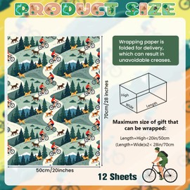 12 Sheets Bicycle Wrapping Papers with Dog, Mountain Biking Gift Wrap Papers, Cycling Gift Packing Paper Racing Bike Art Paper for Birthday Sports Themed Theme Party Decor Boys Men Cyclists, 28 x 20IN