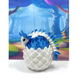 6 inches 3D Printed Axolotl Dragon and Egg, Articulated White and Blue Baby Axolotl, Tiny Animal Gift Idea, Birthday Party Decorations, BD008-BLUE -WBE