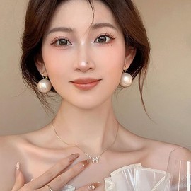 Large Pearl Earring for Women Dainty 20MM Big Pearl Drop Dangle Earrings Hypoallergenic Gold Hoop Earrings Trendy Birthday Jewelry Accessories Gifts