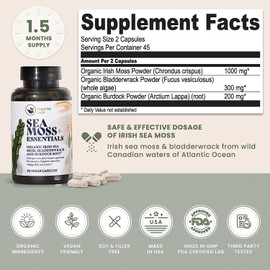 HAPPY FOX Irish Sea Moss Capsules with Burdock Root & Bladderwrack - Alternative to Seamoss Gummies or Powder, 90 Vegan Capsules, Made in USA