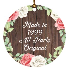 Designsify Christmas Tree Decoration, 25th Birthday Made in 1999 All Parts Original, Circle Ornament A, Gifts for Anniversary Valentines Mom Mothers Fathers Day Party, to Men Women Him Her