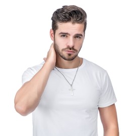 MILACOLATO Stainless Steel Cross Necklace for Men Women Crucifix Pendant Necklace 3mm with Link Chain Silver Croix Nekles Jewellery 24Inches(61cm) CrossB