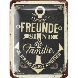 LANOLU Retro Tin Sign with Saying "Freunde sind FAMILIE - Vintage Metal Signs with Sayings as Wall Decoration for Kitchen and Garden - Shabby Chic Decoration Farmhouse, Maritime Anchor Decoration, 15