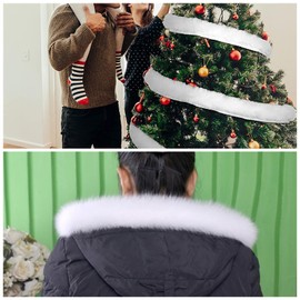 TEHAUX White Faux Fur Ribbon Trim, Trim Fabric Roll, Sewing Artificial Fur Roll Fabric Band for Trimming Holiday Tree Decor DIY Projects Holiday Decor, 118 Inch