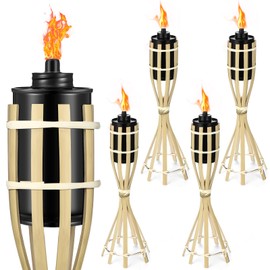 Wonderjune 5 Pack Bamboo Torches for Table Centerpiece Decoration Table Top Torches Garden Outdoor Decor Natural Patio Torch for Home Tropical Luau Party Decor Lighting, 13.78 Inches Tall