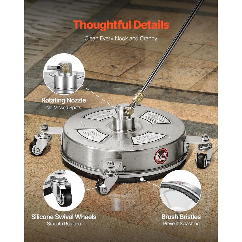 VEVOR 14" Pressure Washer Surface Cleaner, Stainless Steel Pressure Washer