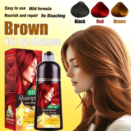 toae No bleached Wine-Red，Brown hair dye TOAE hair color shampoo 400ML Instant Hair Dye Shampoo for Men & Women-3 in 1 Shampoo-Long Lasting-Safe &Can cover gray hairs easy to use at home blonde brown - Color: Chestnut brown