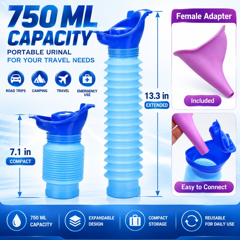 Portable Travel Urinal for Emergency Use – Shrinkable Reusable Urine