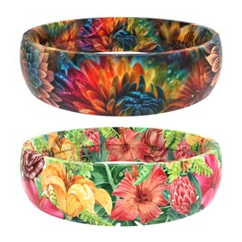 Zollen Silicone Wedding Rings for Women 2 Packs ，Breathable Printed Design with Leaves，Unique Design, Comfort Fit Ring,Size 08