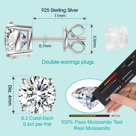 Moissanite Stud Earrings for Women Men, 0.6-6CT S925 D color Lab Created Moissanite Earring, Wedding Party Jewelry for Her Wife Girlfriend (3ct each/6ct pair, White Gold Plated)