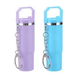 PATIKIL Mini Cup Keychain, 2 Pack Lip Balm Holder Mini Tumbler Key Chains Cute Decor Keychain Charm for Backpack Handbag Purse, Light Purple, Sky Blue