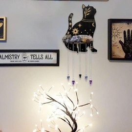 gifthub Lovely Wall Stand Wooden Crystal Stand Wall Hanging Display,Aspen Crystal Shelf Display,Decorative Wooden Shelving,Stone Storage Rack(cat)