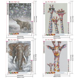 DCIDBEI 5D 4 Pack Diamond Painting Adults 30 x 40 cm Diamond Painting Pictures Elephant Painting by Numbers Elephant Embroidery Set Adults Giraffe Embroidery Diamond Painting Bead Pictures Glue