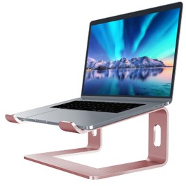 SOUNDANCE Laptop Stand, Aluminum Computer Riser, Ergonomic Laptops Elevator for Desk, Metal Holder Compatible with 10 to 15.6 Inches Notebook Computer, Gold Pink