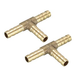 sourcing map 6mm Brass Tee Barb Hose Fitting T 3 Way Connector Joiner 2pcs