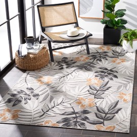 SAFAVIEH Cabana Collection Area Rug - 8' x 10', Grey & Ivory, Floral Design, Non-Shedding & Easy Care, Indoor/Outdoor & Washable-Ideal for Patio, Backyard, Mudroom (CBN405A)