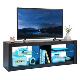 Giantex 55" LED Light TV Stand - Media Console for TVs up to 65 inches, Entertainment Center with 22 Dynamic Light Mode, Adjustable Tempered Glass Shelves, Storage Cubes, Remote Control TV Console