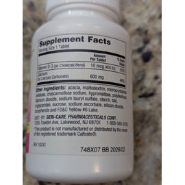 Gericare Calcium 600+D 10mcg Vitamins 100 Tablets exp: 02/2026