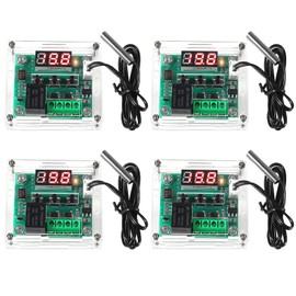 Diitao 4PCS W1209 Temperature Controller Module,LED Display Digital Thermostat Module with Case DC 12V Electronic Temp Control Switch Waterproof NTC Probe -50-110 Degree C (4pcs Red)