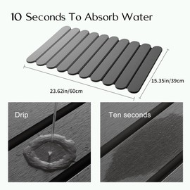 24"×16" Grey Stone Dish Drying Mats for Kitchen Counter, Large Quick Dry Collapsible Eco-Friendly Super Absorbent Diatomaceous Earth Heat-resistant Mat for Dishes Bottles Cups, Match Any Countertop