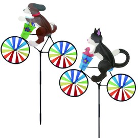 2 Pack 20 Inches Animal Bike Spinners Decoration, Colorful Dog and Cat Pinwheels with Stakes, Windmill Wind Spinner for Yard Garden Lawn, Large Pet Pin Wheels Outdoor Decor Gifts for Kids
