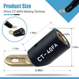 2PCS CT-40FA Welding Terminal Connector, Welding Lug Connector Adapter, for Lenco Style LC-40 LC-40HD Male Leads Connectors, 17/32" Stud Hole, Angle 45°, 08030