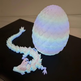 Glow 3D Printed Dragon Eggs with Dragon Inside- Glow in The Dark Surprise Egg with 11” Flexible Dragon Inside, 3D Printed Gift, Easter Egg, Articulated Dragon Toy for Birthday, Home Decor (Rainbow)