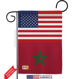 Morocco US Friendship Garden Flag Set Wood Dowel Regional USA American Alliance World Country Particular Area Small Decorative Gift Yard House Banner Double-Sided Made In 13 X 18.5