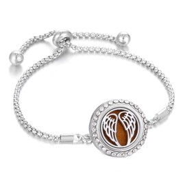 BlingNuts Angel Wing Essential Oil Diffuser Bracelet for Women Stainless Steel CZ Aromatherapy Locket Scent Bracelet with 10 Refill Pads
