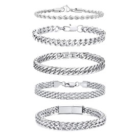 5 Pairs Bracelets for men Stainless Steel Cuban Chain Mens Bracelets Hip Pop Rapper Unisex Jewelry Gifts for Boyfriend Father