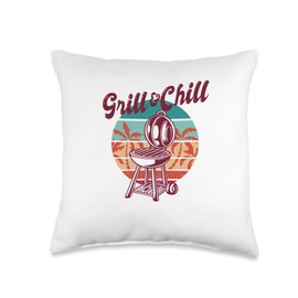 Find more grill gifts here Barbecue and Chilling Summer Sunset Retro Men's Day Throw Pillow, 16x16, Multicolor