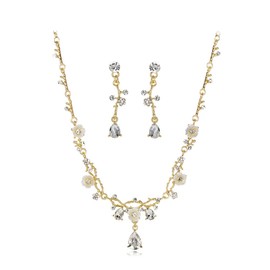KBRPEY Jewellery Set Women's Bridal Jewellery Wedding Set Flowers Rhinestone Crystal Necklace Pendant Earring Set Costume Jewellery Set Bridal Wedding Party, 100% alloy