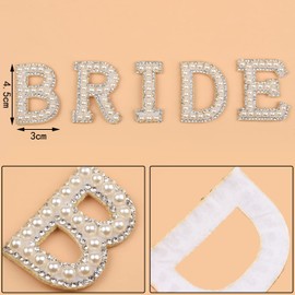 NAUZE 10 Pieces Bride Rhinestone Iron on Patches Bling Diamond Pearl Letter Patches Bride English Letter Sew On Patches for Clothing DIY Art Crafts