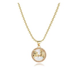 MiiFort Gemini Astrological Signs Zodiac Pendant Necklace Women Sister Daughter Family Christmas Auntie Granddaughter BFF Constellations Horoscope Round Gold Opal Pendant Yellow Brown Birthday Birthstones