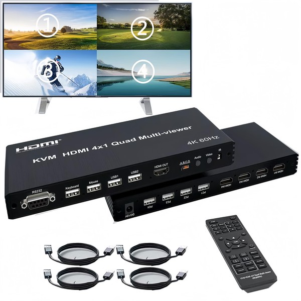 4K HDMI Multiviewer 4X1 with KVM PIP,4HDMI/4PC in 1 Out