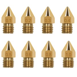 Set of 32 3D Printer Brass Nozzles for Ender Series, 4 Nozzles of 0.1mm, 0.2mm, 0.3mm, 0.4mm, 0.5mm, 0.6mm, 0.8mm, 1.0mm, 3D Printer Nozzles for Ender 3 V2, Ender 5 Plus, Ender 6 CR-10 Series