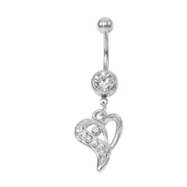 Dangle Crystal Heart 316L Surgical Steel Belly/Naval Bar | 10mm Curved Bars (Clear)